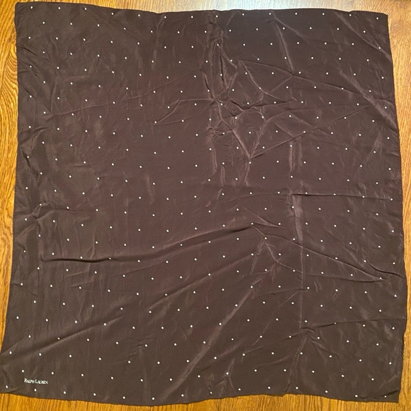 Ralph Lauren Chocolate Brown Scarf with White Dots - Picture 2 of 2